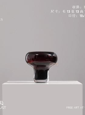 楼 中古风棕红YJ2474高脚璃小玻花瓶谈插花 售处洽桌茶几花艺摆件