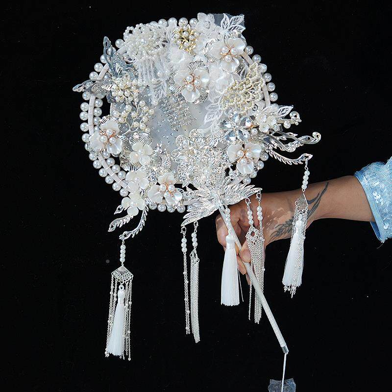 中式婚礼古风子新扇娘团手工PDV料包覆古出嫁扇喜扇结材婚手捧扇