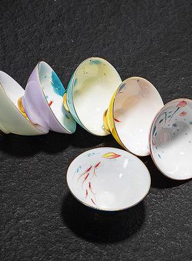 手绘品茗杯6个 陶瓷斗笠杯 白茶瓷小茶杯套装 TZU功夫具主人杯单