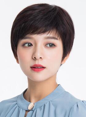 假发女然短发中老女士妈妈真发全WOP真发人发自轻薄年透气型全头