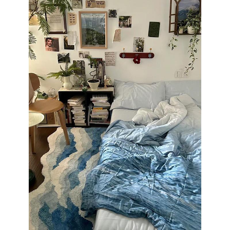 海浪地地毯in簇s风用卧室RSE床边家毯飘窗卧室绒毯防滑易打理地毯