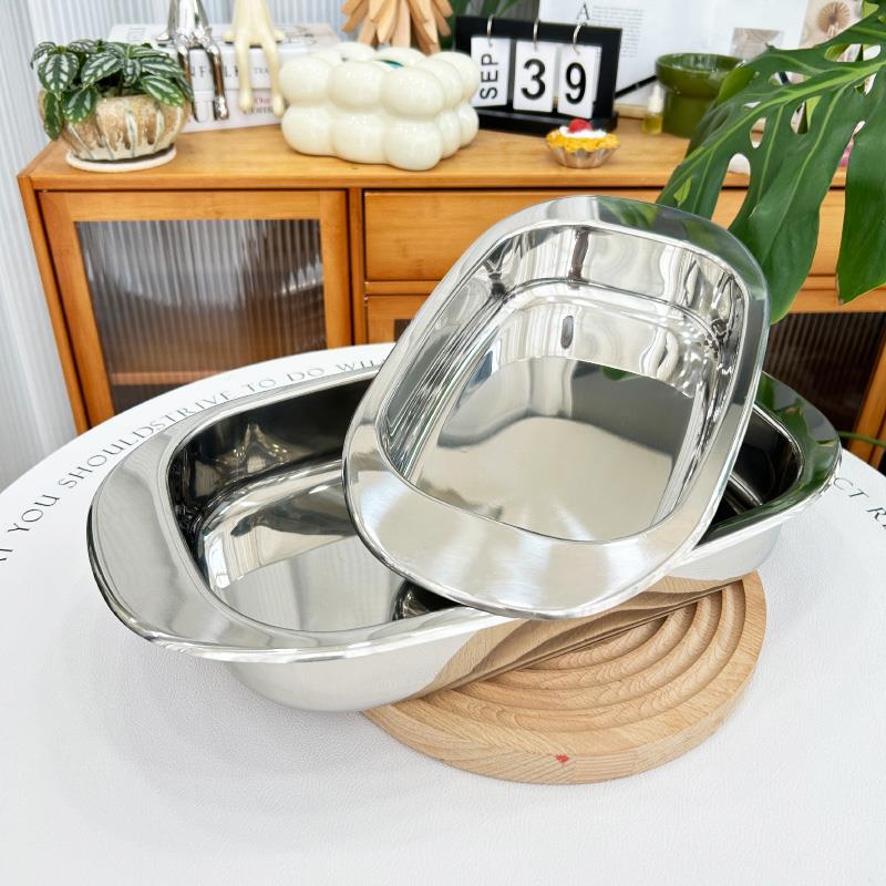 长方盘子18/10不锈钢烤鱼盘托盘凉菜盘加厚饺子龙虾深盘水果盘
