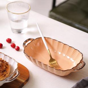 家用烘培芝士焗饭烤碗烤箱微波炉专用沙拉碗 创意双耳烤盘陶瓷日式