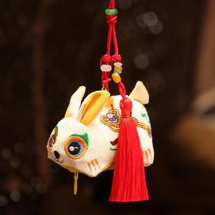 清明端午节复古风艾叶本草香囊刺绣小白兔流苏车挂随身挂脖香包