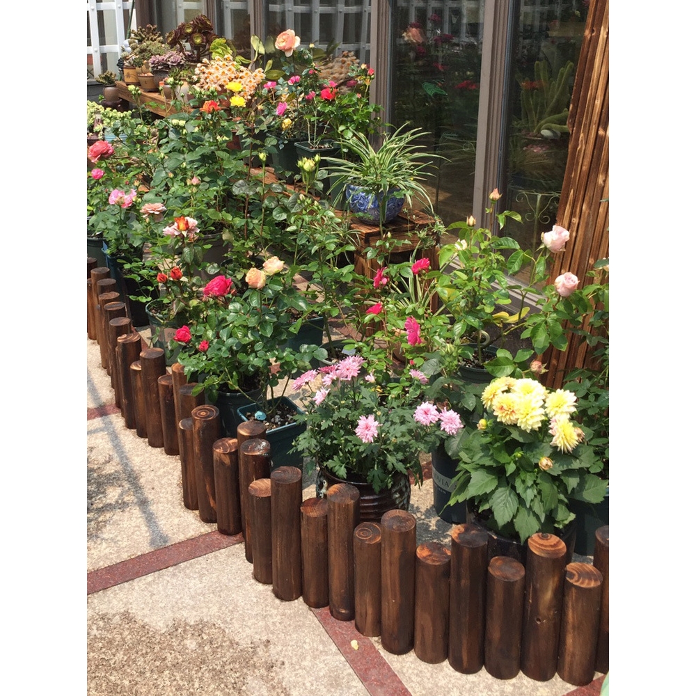 木桩连木栅栏木围栏木篱笆花园圆木护栏实木碳化防腐圣诞活动装饰