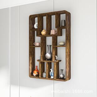 博古架实木新中式 茶具架现代多宝阁 客厅隔断挂墙置物架摆件壁挂式