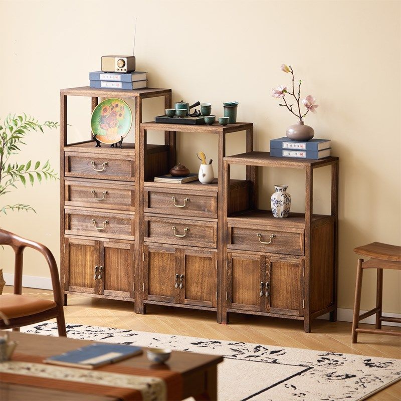 中古风斗柜实木茶水柜茶室茶叶柜博古架书架陈Q列柜客厅组合阳台,住宅家具,斗柜,淘宝优惠券,粉丝福利购,淘宝优惠卷