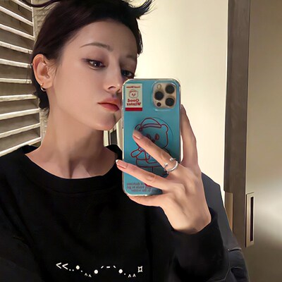 银色笑脸戒指女小众设计独特开口可调节指环高级感学生党闺蜜手饰
