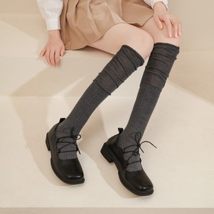黑白纯色堆堆袜高筒棉袜长靴过膝小腿袜灰色长筒袜子 袜子女春秋款