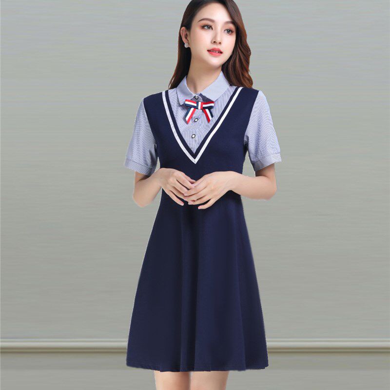 夏装幼师短袖职业女装连衣裙幼儿园老师园服英伦风教师工作服春秋