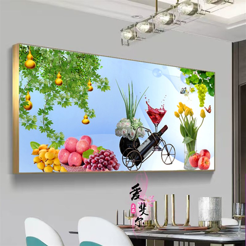 新创意餐厅画单联客厅挂画水果酒杯装饰画大气墙壁画晶瓷金属框画图片