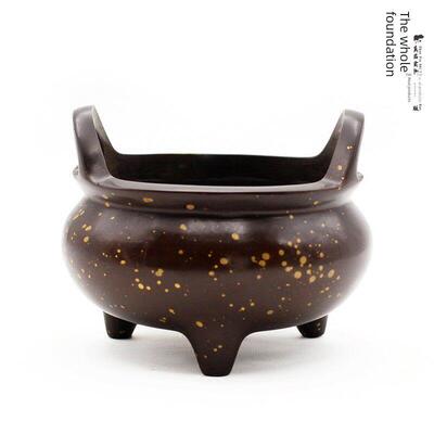 齐圣堂 纯铜彷古宣德炉点金洒金全铜香炉大号黄铜桥耳三足香熏炉