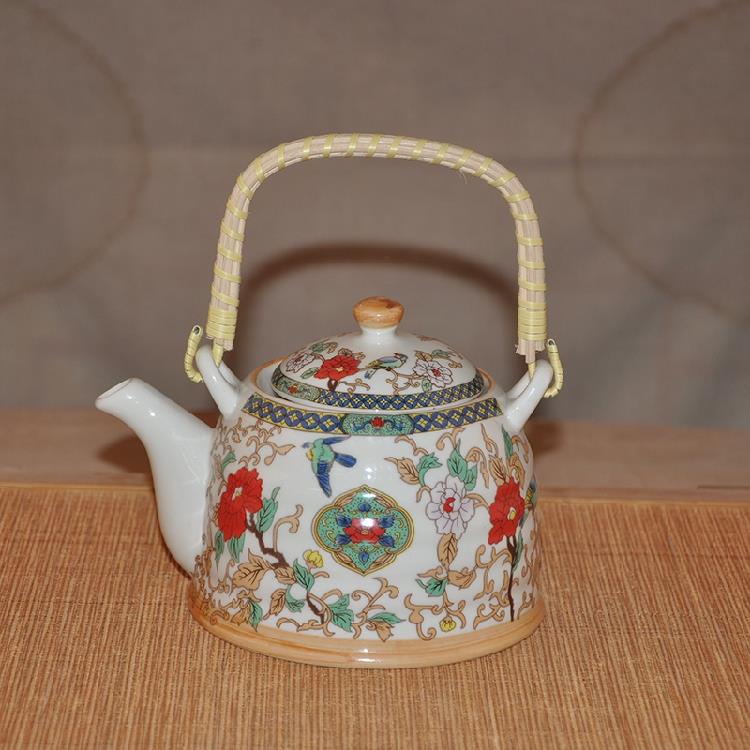 饭厅酒店陶瓷茶壶饭店家用大号老式提梁单壶带过滤网冷水壶1000ML