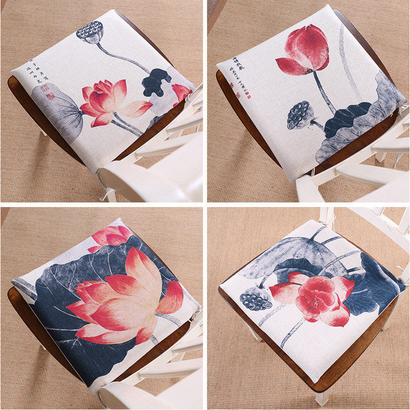 混批 中式古典荷花坐垫记忆棉椅垫乳胶棉办公座椅垫