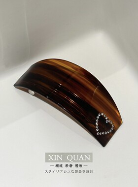 复古老钱风美拉德棕风格琥珀玳瑁色贴钻爱心发夹弹簧夹新款一字夹