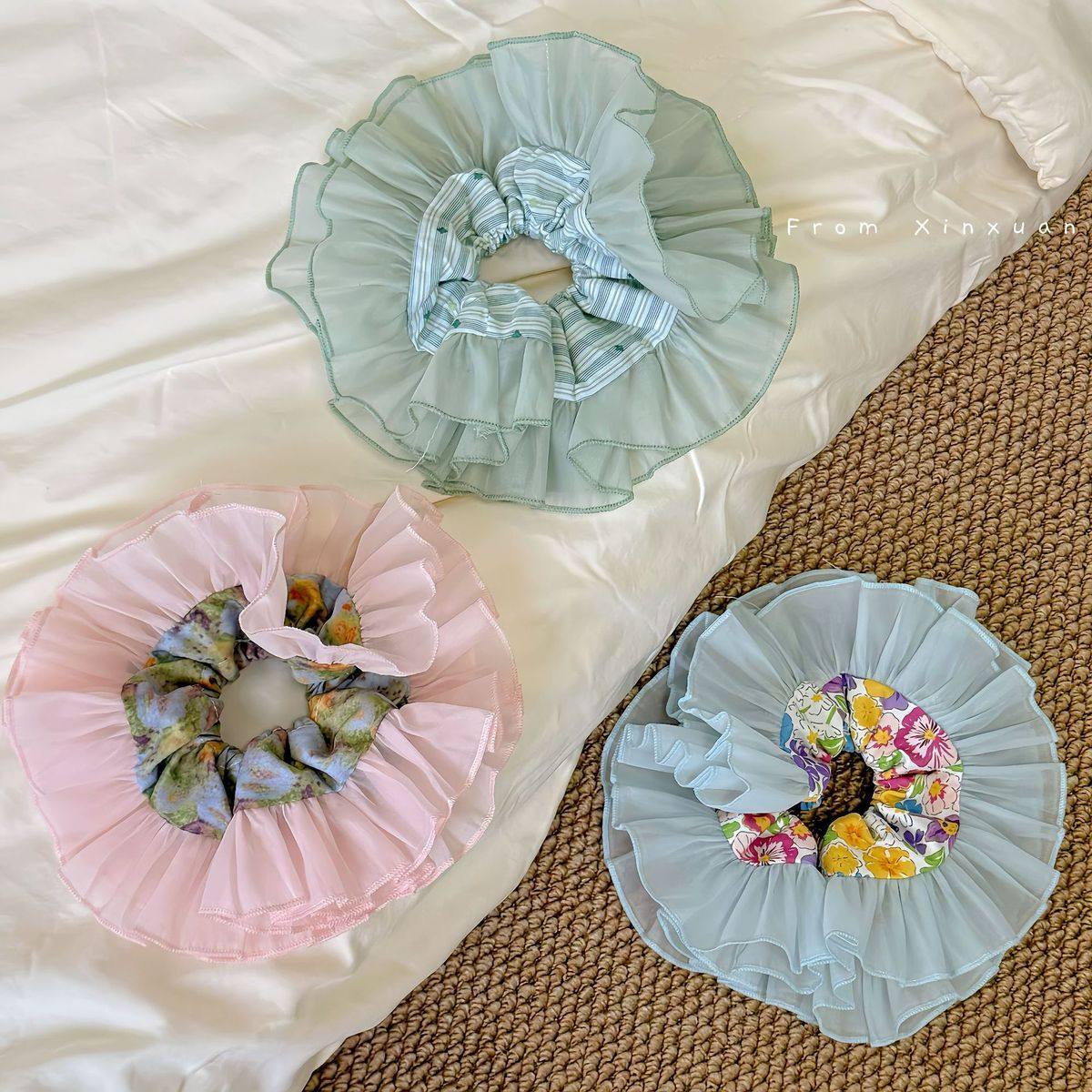 超仙薄荷曼波绿色欧根纱蕾丝大花边大肠发圈小众浪漫油画条纹头花,饰品/流行首饰/时尚饰品新,发饰,淘宝优惠券,粉丝福利购,淘宝优惠卷