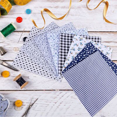 8PCS蓝色红色星星组合棉布组布料50*50cm手工布diy布头碎花圆点组