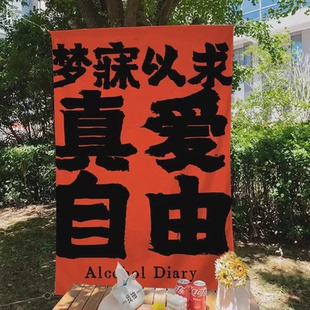 直线小红书挂布酒吧氛围感背景布户外露营营地装 饰布酒馆拍照打卡