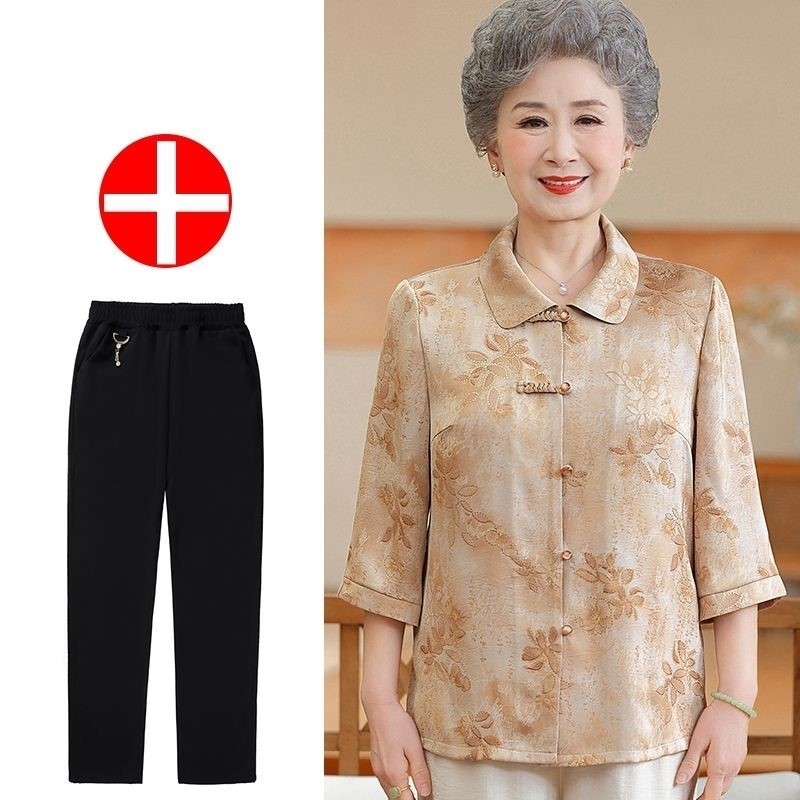70多岁老太太夏装大妈夏套装老人衣服女80多岁老奶奶衣服衬衣厂家