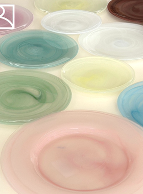 韩国Alabaster 云雾玻璃餐盘圆盘沙拉水果蛋糕点心西餐盘手工制