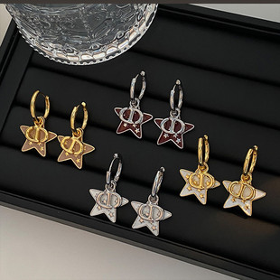 甜酷小众画油耳扣星星猪鼻潮酷街拍耳圈冷淡 高级设计个性 新款 时尚