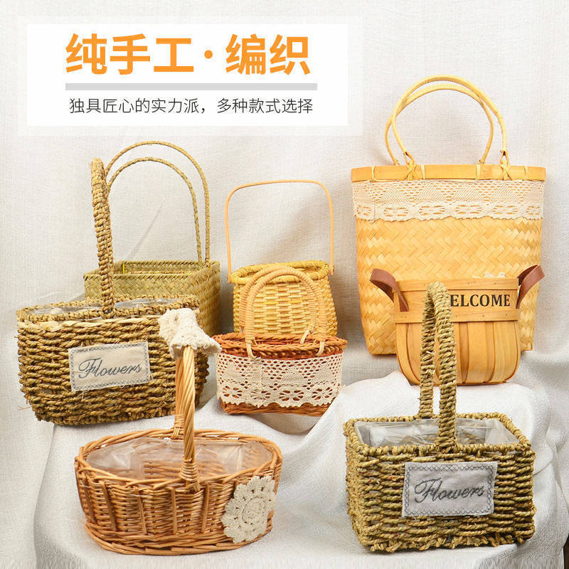 新款手提花篮椭圆柳编草编藤编篮子插花花篮,鲜花速递/花卉仿真/绿植园艺,多肉植物,淘宝优惠券,粉丝福利购,淘宝优惠卷