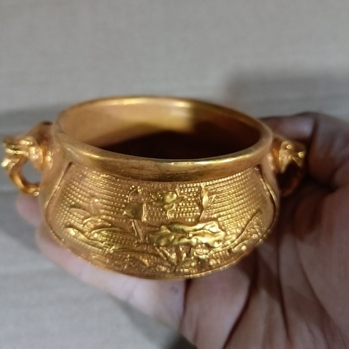 纯铜香炉花开富贵吉祥如意大明宣德鎏金大象双耳熏香炉摆件收藏