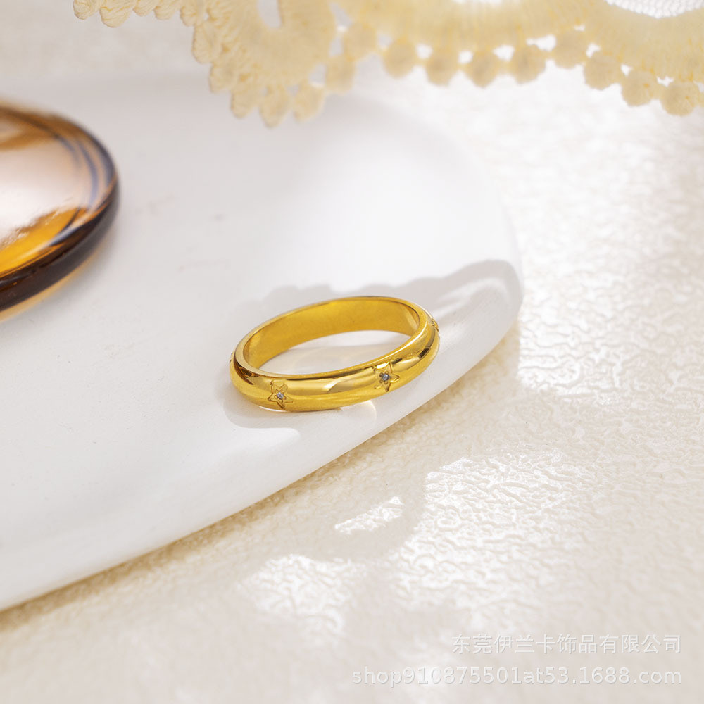 法式小众复古闪耀星星锆石戒指钛钢18k不掉色金高级感不锈钢戒指