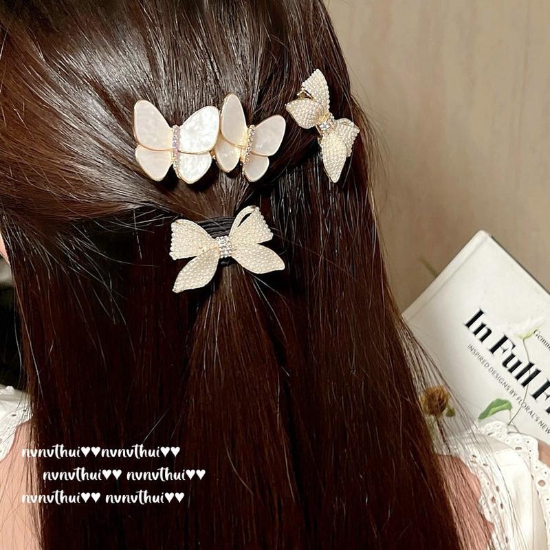 枯叶贝母蝴蝶宝石发夹 雾色妖姬 镀18K金 蝴蝶结珠珠BB夹 发圈