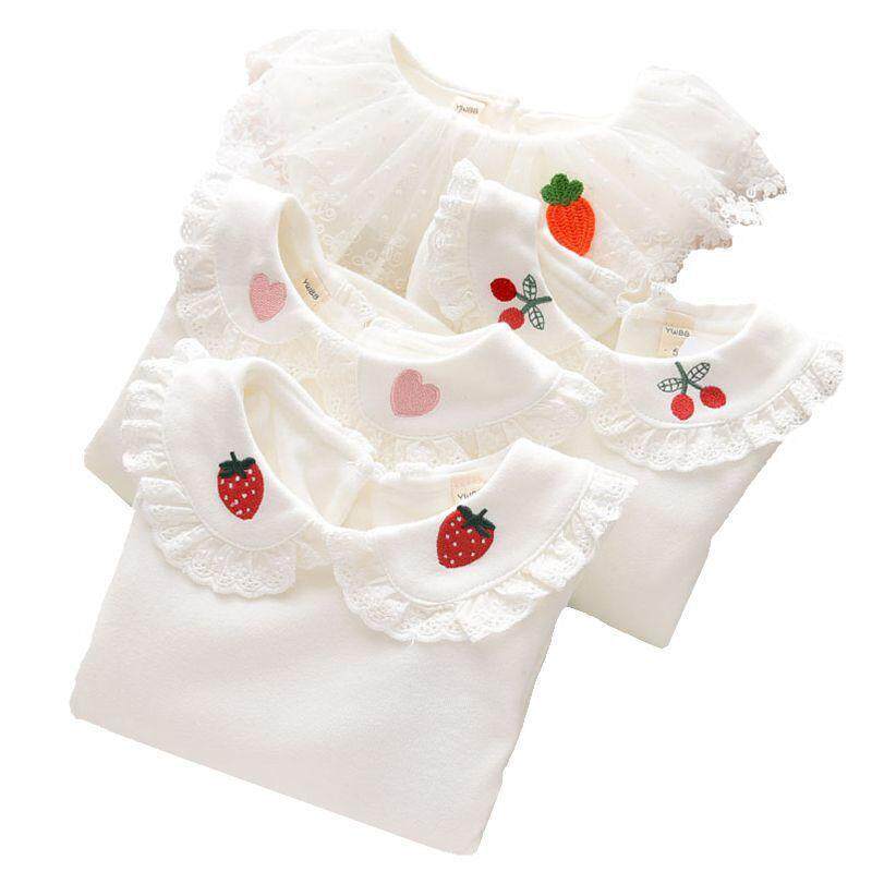 女童长袖T恤春秋装新款儿童娃娃领白色打底衫婴儿女宝宝翻领厂家