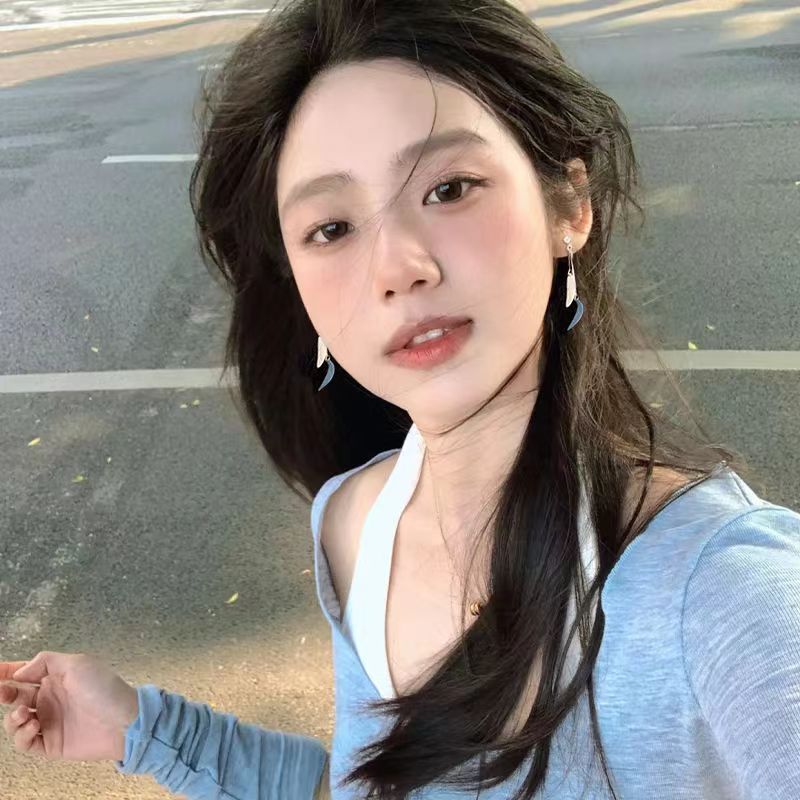新品长款民族风耳钉蓝色复古小众设计气质耳环2025新款爆款简约耳