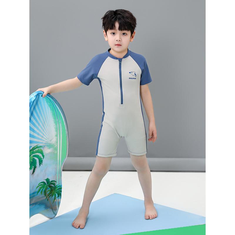 儿童泳衣连体宝宝男童夏季可爱海豚防晒速干中小童海边度假套装