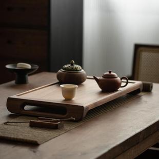 茶托盘实木干泡台茶盘长方形大号家用木质收纳盘 黑胡桃木新中式