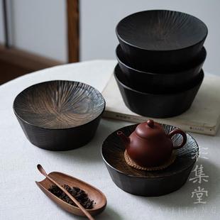 大漆手工壶承 彩集堂 侘寂老木料茶承茶壶垫底托干泡台实木盘漆器