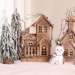 饰品木屋小城堡桌面摆件圣诞树场景套餐柜台带灯雪松礼品 圣诞节装