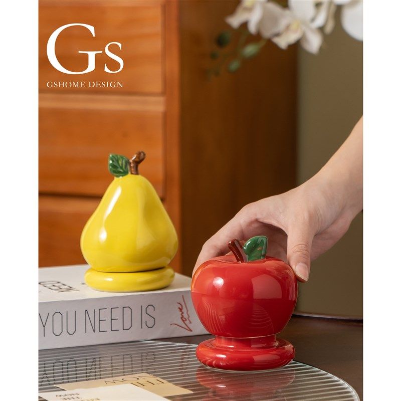 牙线盒2025新的高看创意水果y储存罐客厅咖啡桌桌面陶瓷梨装饰饰,收纳整理,牙签筒,淘宝优惠券,粉丝福利购,淘宝优惠卷