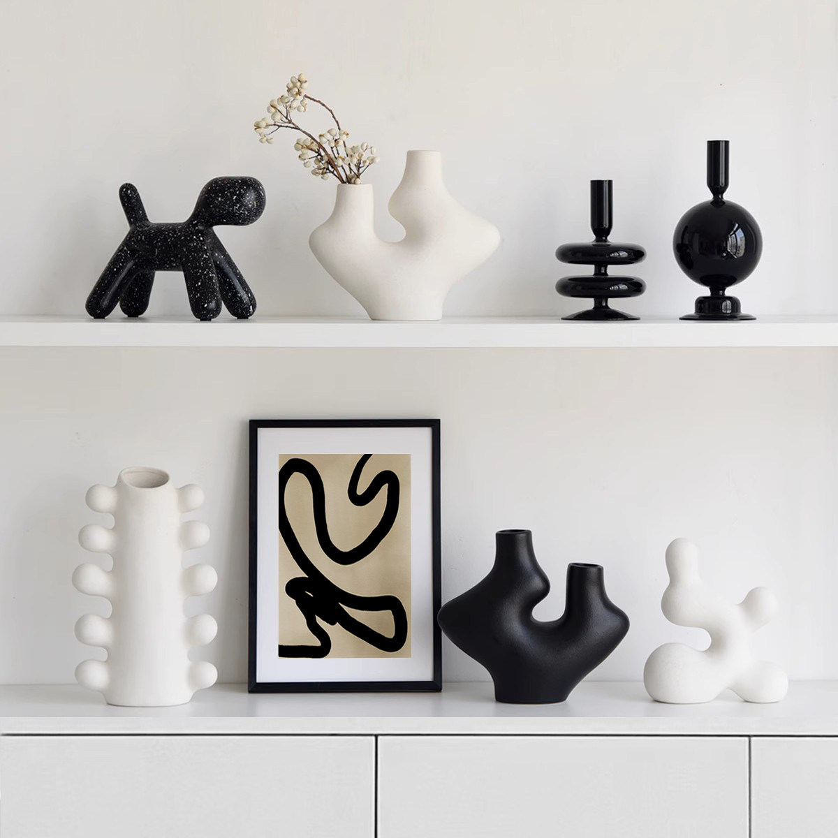 侘寂风高级感艺术装饰品摆件陶瓷创意软装花S瓶酒书柜抽象摆设,家居饰品,装饰摆件,淘宝优惠券,粉丝福利购,淘宝优惠卷