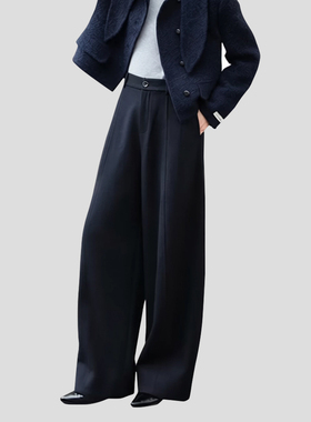 Black Canvas冬季新款极简高智风高腰阔腿弯刀裤女百搭休闲长裤