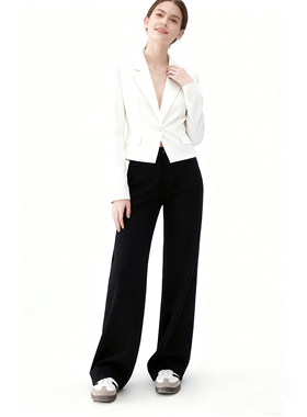 Black Canvas极简高智风黑色高腰牛仔阔腿裤女直筒百搭修腿型长裤