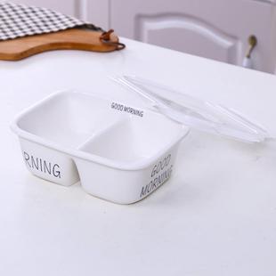 两格餐盒三格陶瓷分格饭盒便当盒带盖微波炉加热上班族保鲜碗减脂