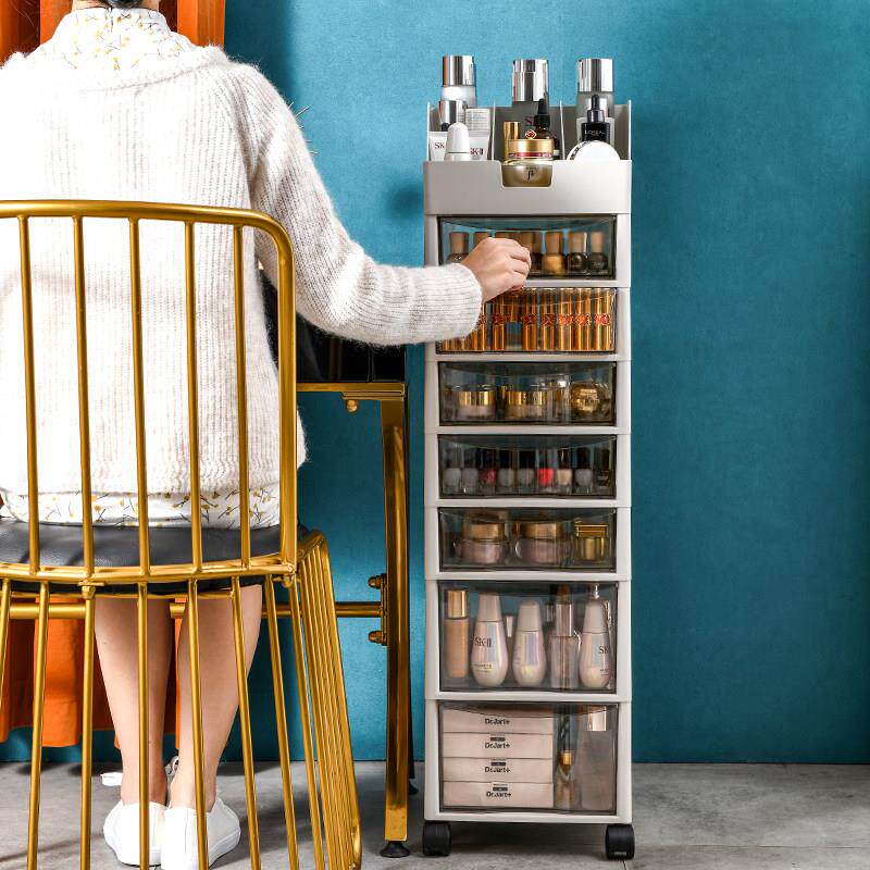 日式口红护肤品化妆品收纳盒分隔塑料高抽屉置物架大容量柜子落地