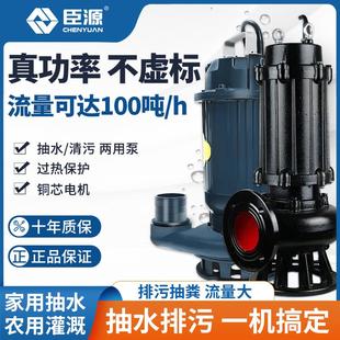 臣源污水泵家用排污抽粪农用灌溉抽水三相380V抽污水泵潜水泵220V