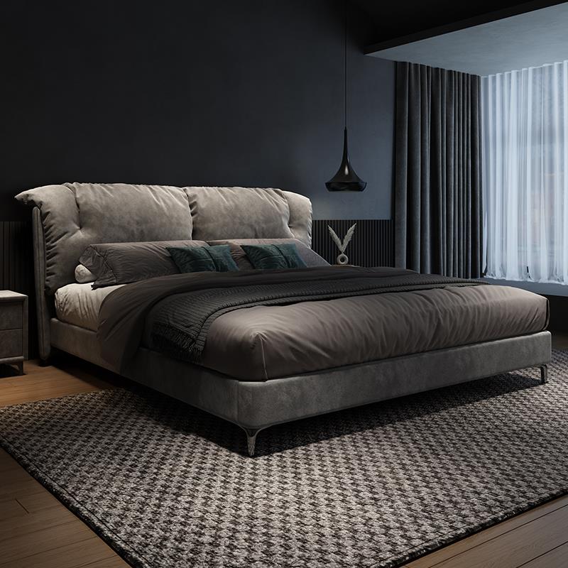 意式极简布艺床麂皮绒1.8米双人主卧大床现代简约科技布储物婚床