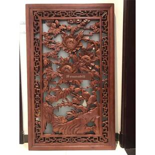 东断阳木雕实木ABC手板工雕花牡丹鸟花开富贵雕花背景墙关隔玄定