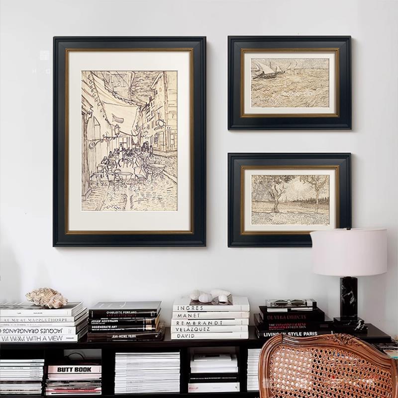 梵高玄关装饰画法复古式小众高艺术挂厅画级感中古27112风客素描