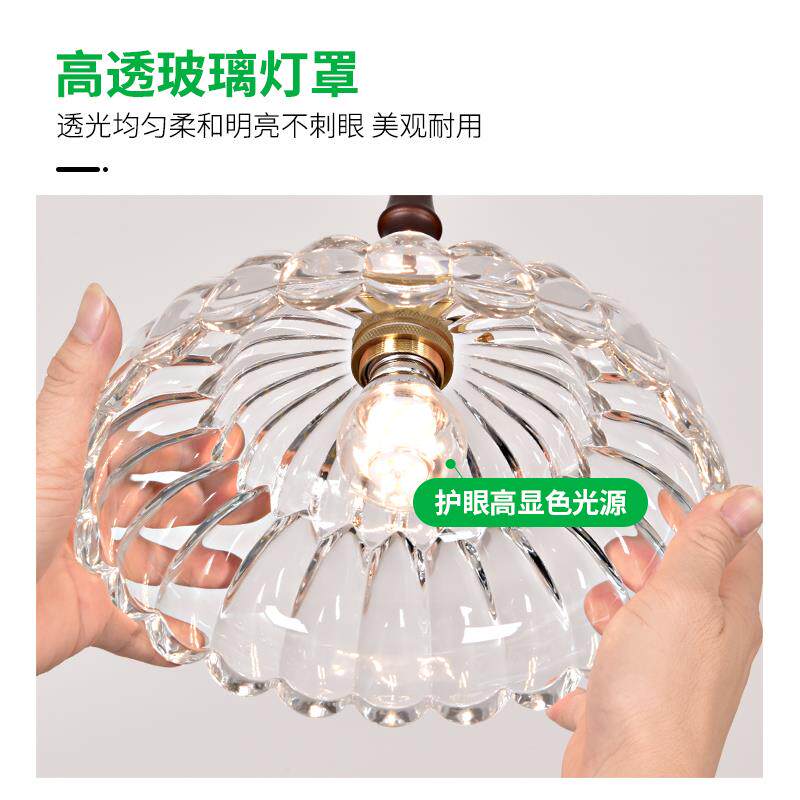 3941玻头璃灯轻奢小吊欧木北艺饭厅三头吊中古风氛围简约卧室床吊