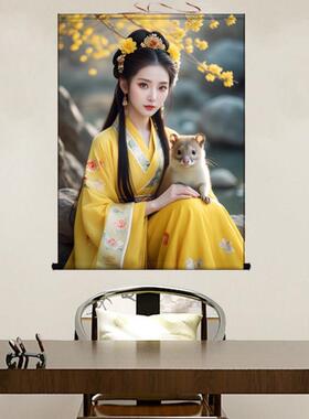 东北五轴鼠大仙GNW画像黄狼画客厅玄关装饰画挂堂口供奉黄家娘娘