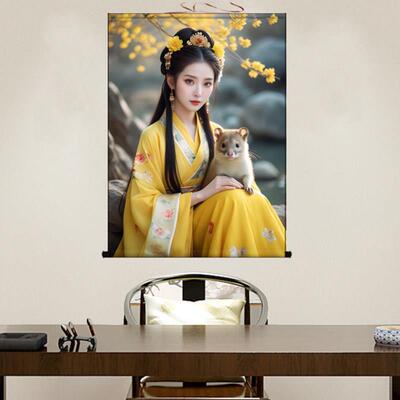 东北五轴鼠大仙GNW画像黄狼画客厅玄关装饰画挂堂口供奉黄家娘娘