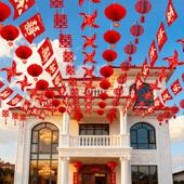 布喜字灯院村笼套装 农结婚子婚POO礼装 饰彩旗风拉花车置婚庆用品