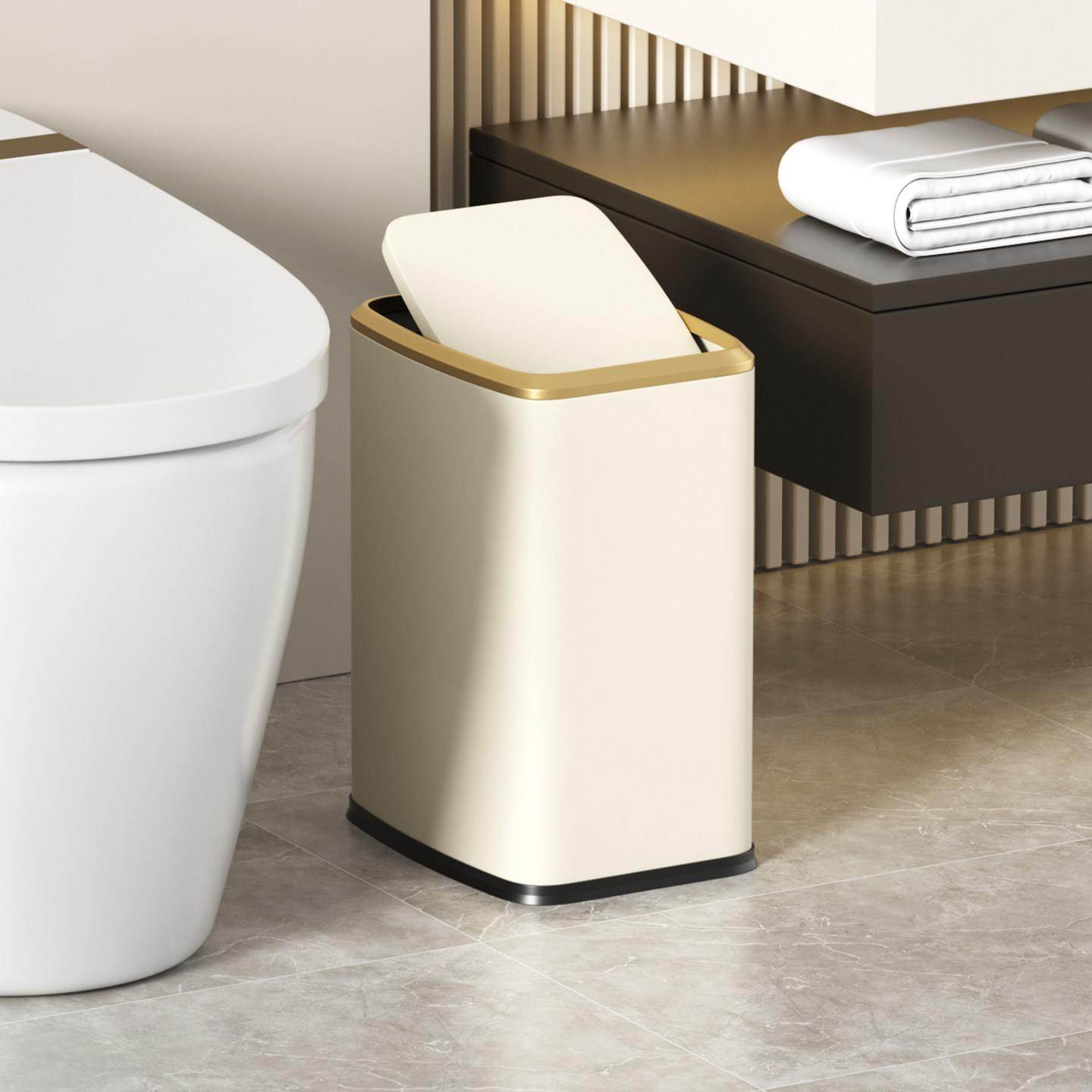 客厅垃圾桶家用奢带盖卫生厨房卧高室摇间盖翻盖档轻高级感带盖K3